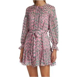 Pixie Silk Mini Dress in Carnation Pink Teardrop Print